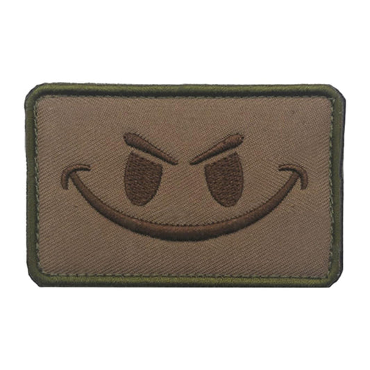 Evil Smiley Stoff Airsoft Patch Lachender Smiley Softair Klett Aufnäher Sandfarben