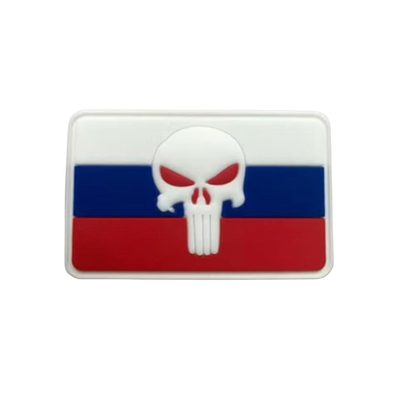 Russland Punisher Fahne PVC Patch Russische Flagge Totenkopf Klett Aufnäher