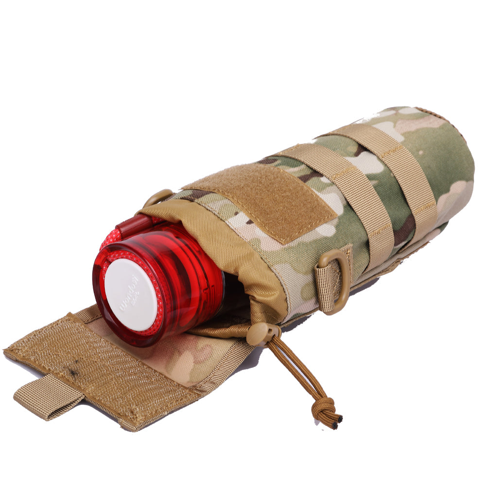 Foldable MOLLE bottle pouch – 1000D nylon water bottle holder with drawstring and Velcro cover (0.5–1L)