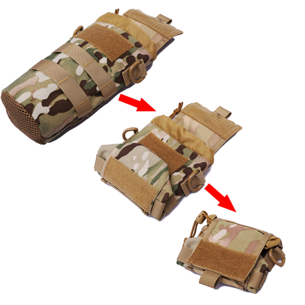 Foldable MOLLE bottle pouch – 1000D nylon water bottle holder with drawstring and Velcro cover (0.5–1L)