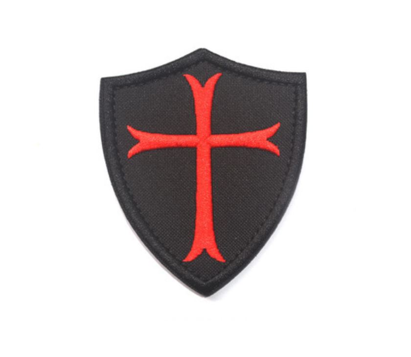 Knight Templar Cross Shield Velcro Patch Red Crusader Cross Deus Vult Velcro Patch