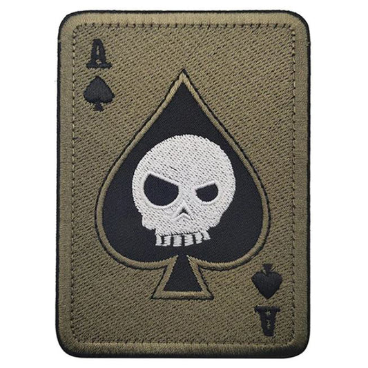 Ace of Spades Skull Airsoft Patch Pik-Ass Totenkopf Oliv Softair Klett Aufnäher