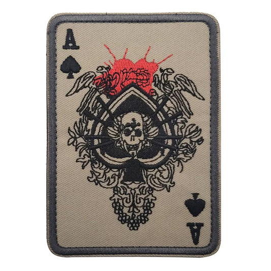 Ace of Spades Skull Airsoft Patch Pik-Ass Totenkopf Tan Softair Klett Aufnäher