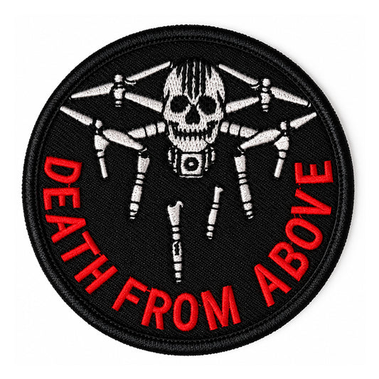 Death From Above FPV Drohne Patch Totenkopf Embroidery Nylon Klett Aufnäher
