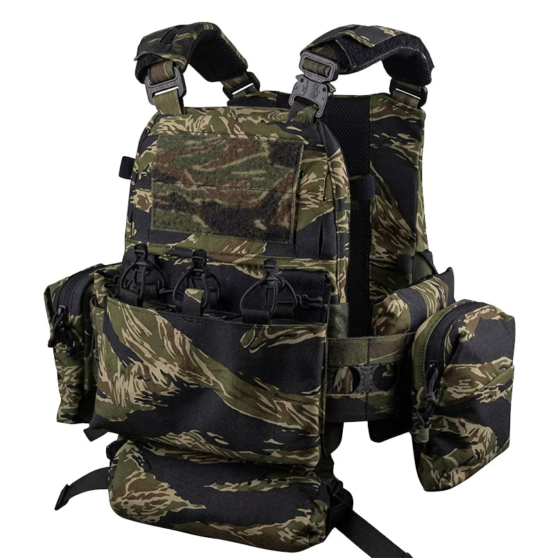 FCPC V5 Plate Carrier Full Set Replica – Modular Tactical Plate Carrier incl. Trauma Roll & GP Pouches | Tiger Stripe Camo