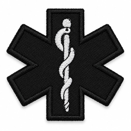 Medic Star of Life Patch Schwarz Weiß Sanitäter Embroidery Nylon Klett Aufnäher