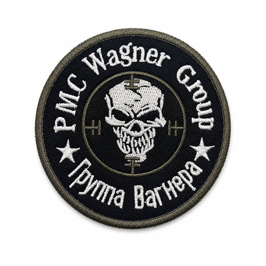 PMC Wagner Group Totenkopf Fadenkreuz Patch Oliv Embroidery Nylon Klett Aufnäher