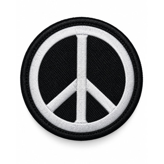 Peace Symbol Patch Nylon Embroidery Klett Aufnäher Schwarz Weiß