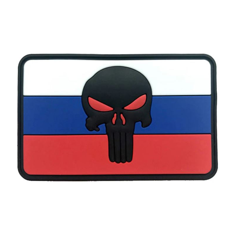 Russland Punisher Fahne PVC Patch Russische Flagge Totenkopf Klett Aufnäher